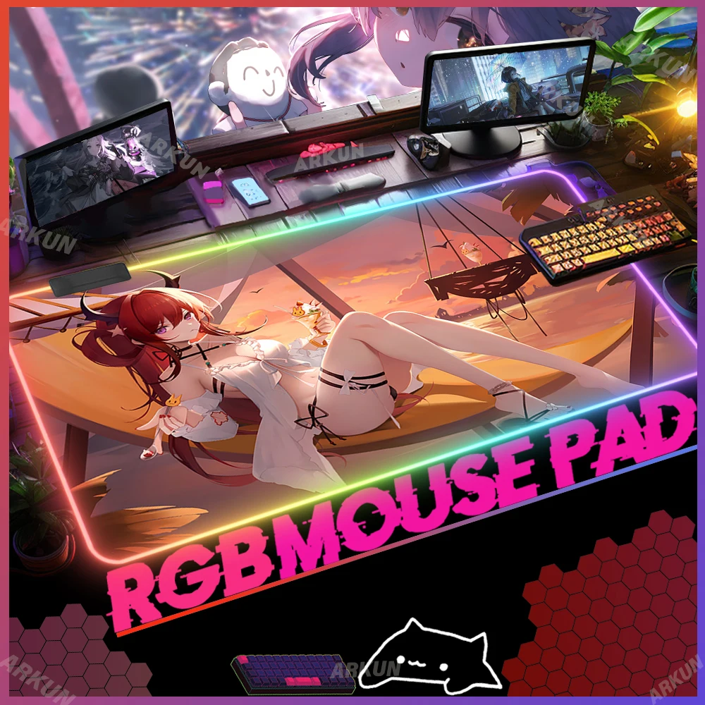 RGB Kawaii Hot Sex Surtr Popular Tower Defense Strategy Adventure Arknight Gaming Mouse Pad LED Large XXL Keyboard Backlit Mat