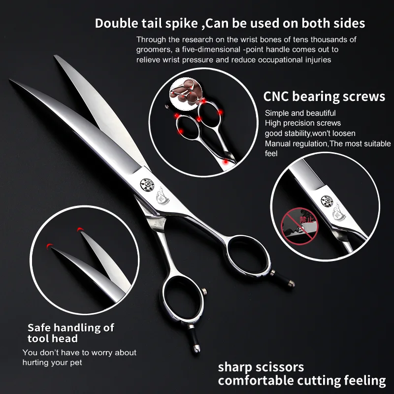 Crane 7.5 Inch Professional Grooming Wide Scissors Curved Shear for Dogs Pet Grooming VG10 Suitable For Medium And Large Dogs