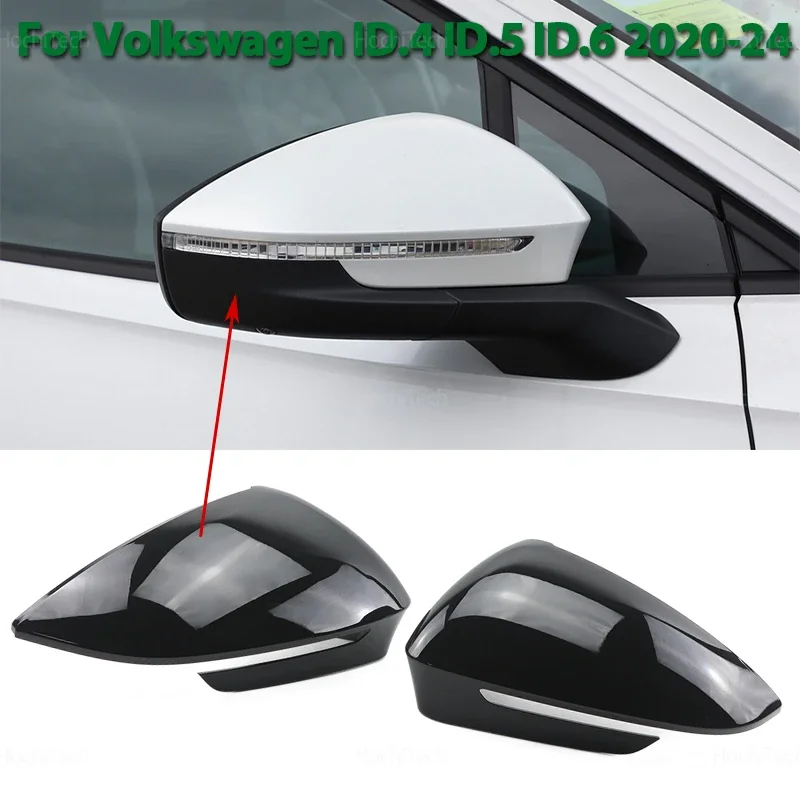 Rear View Side Case Black Car Rearview Mirror Cover Caps for Volkswagen ID.4 E21 ID.5 E39 ID.6 ID.6X Crozz 2020-2024 LHD