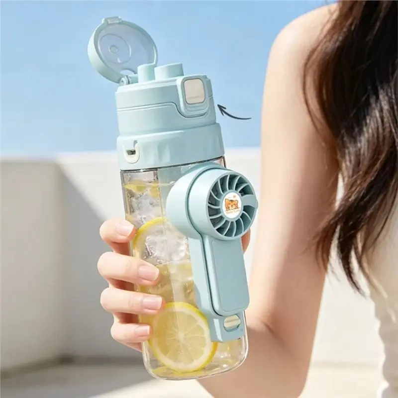 [B17B!】 Handheld Fan Portable Spray Fan Water Cup For Children' S School Use, Multi-Function Water Bottle Detachable Pink