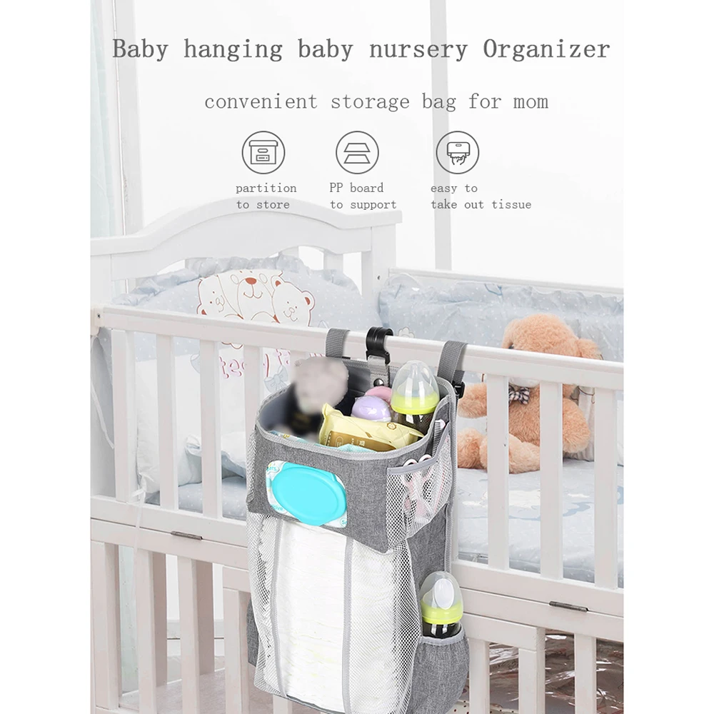 Crib Organizer Baby Crib Hanging Storage Bag Baby Clothing Caddy Organizer for Essentials Bedding Diaper Nappy Bag