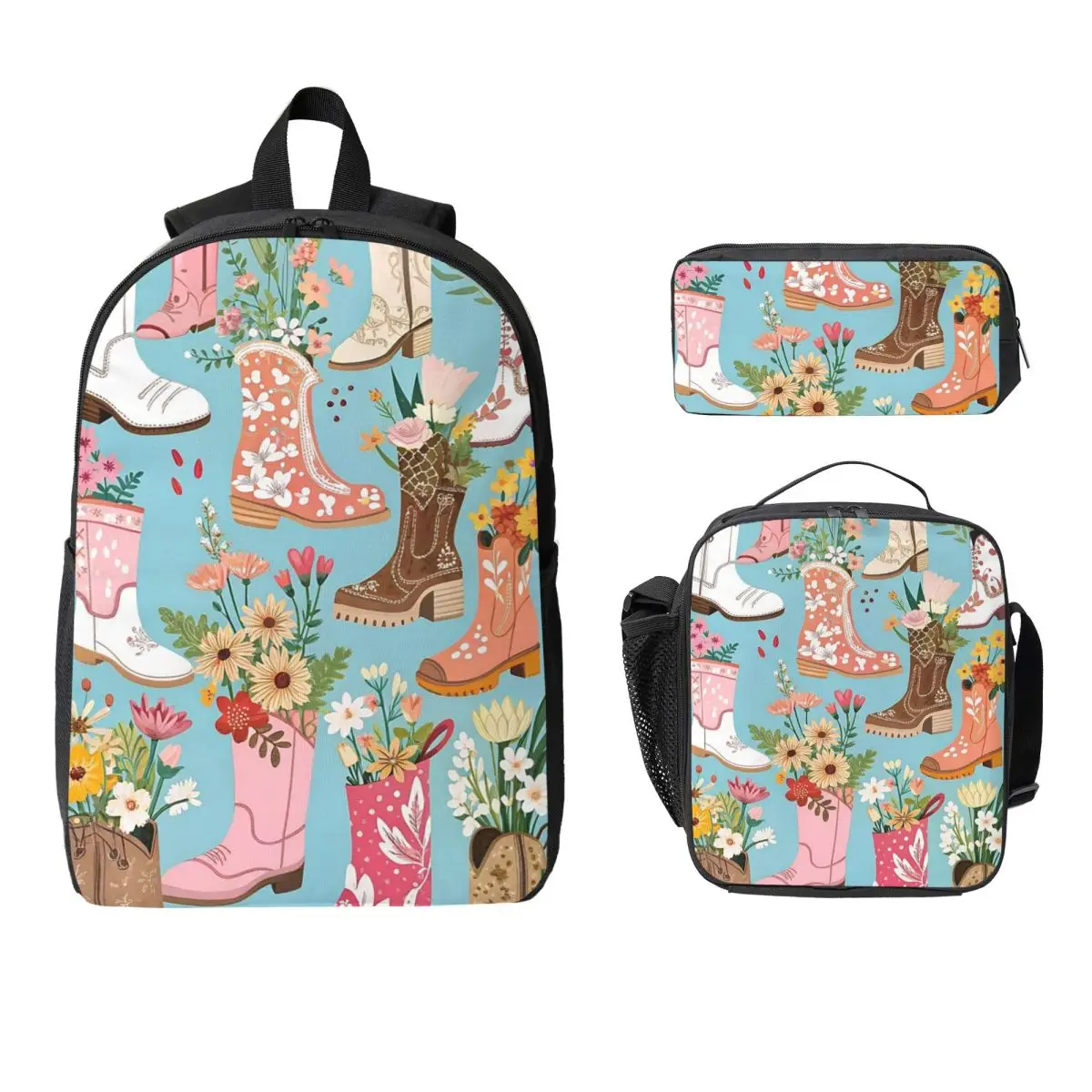 Western Style Boot Pattern Backpack Boys Girls BookBag School Bag Computer Shoulder Bags 3ps Insulated Lunch Bag Pencil Case