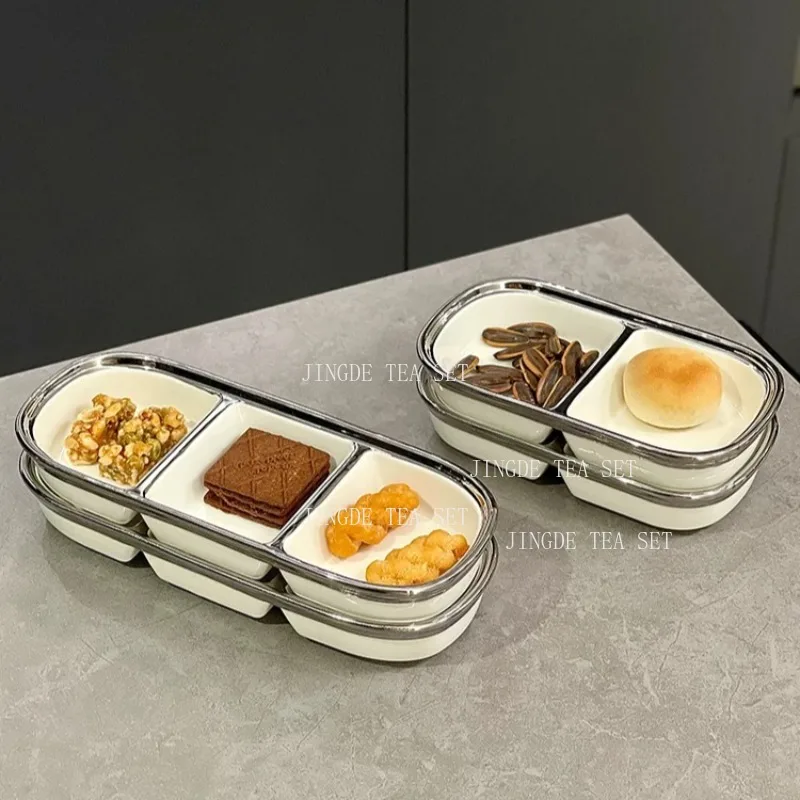 Plato para salsa, bandeja de cerámica para dulces, plato dividido, plato para condimentos, vajilla doméstica, plato pequeño minimalista con color bajo esmalte