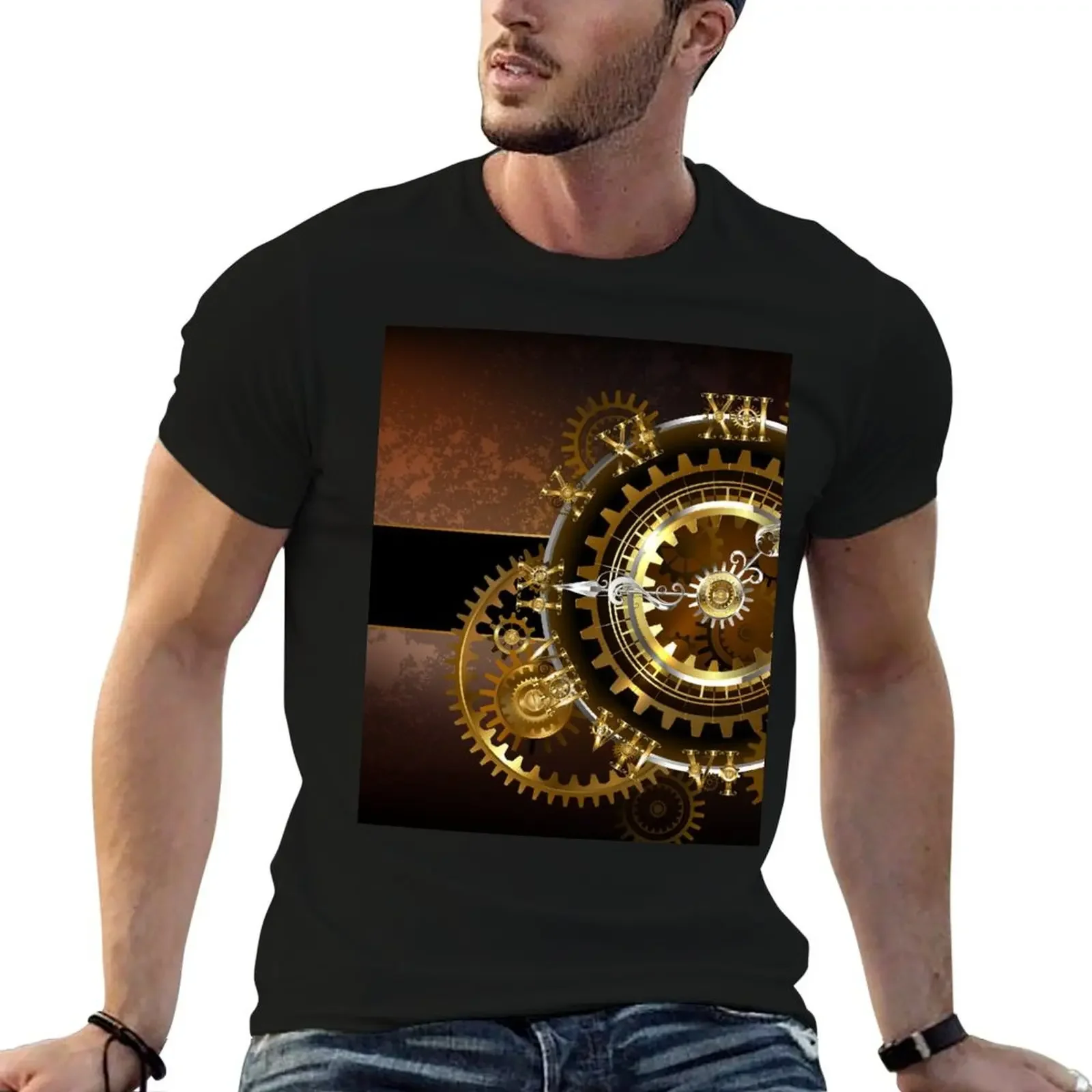 

Clock with Gears ( Steampunk Clock ) T-Shirt Anime t-shirt tops fruit of the loom mens t shirts