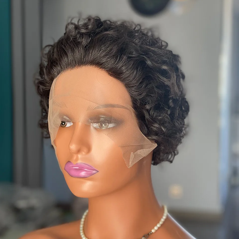 Phashion Curly Pixie Cut Lace Wig Human Hair 13x1 Lace Short Wave Remy Brazilian Hair  Ready To Wear Glueless For Black Women