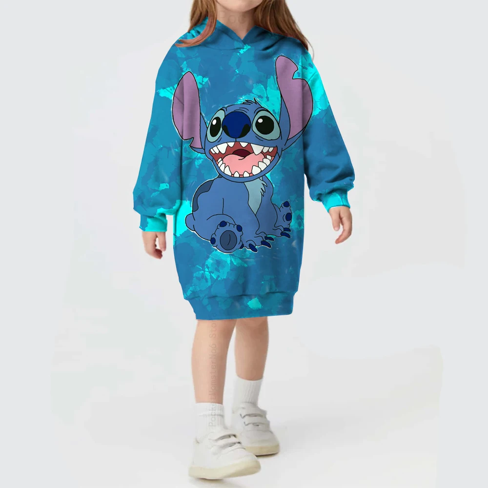 New Girls Disney Stitch Sports Hoodie Print Girls Spring Casual Girl Dress Cartoon Street Style Cute Clothes