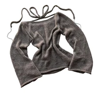 Fashion Women's T-shirt Tie Back Sweaters Long Sleeve Boat Neck Solid Color Knit Pullover Casual Tops Streetwear Y2k Summer Cami - Image 5