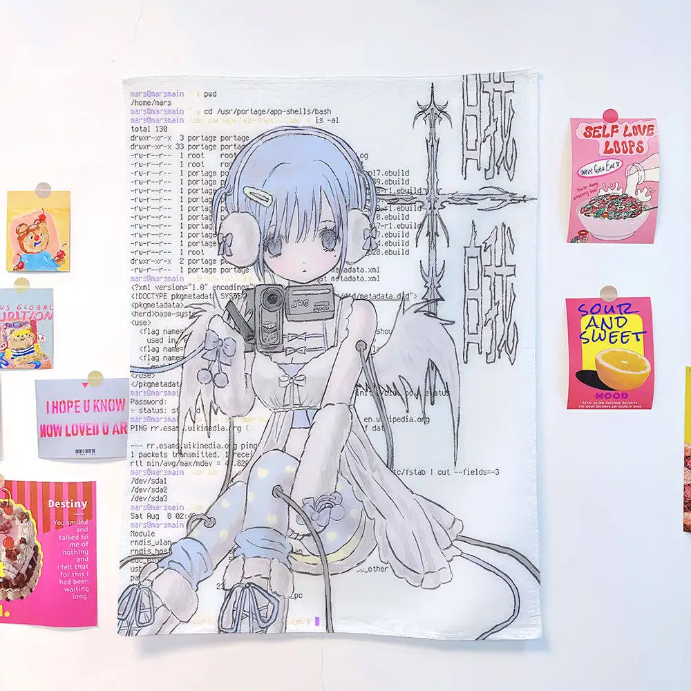 Art Angel Y2K Wandteppich, 2D-Stil, für Schlafzimmer, Wohnheim, Mietwohnung, Ambiente-Dekoration, Hintergrundstoff