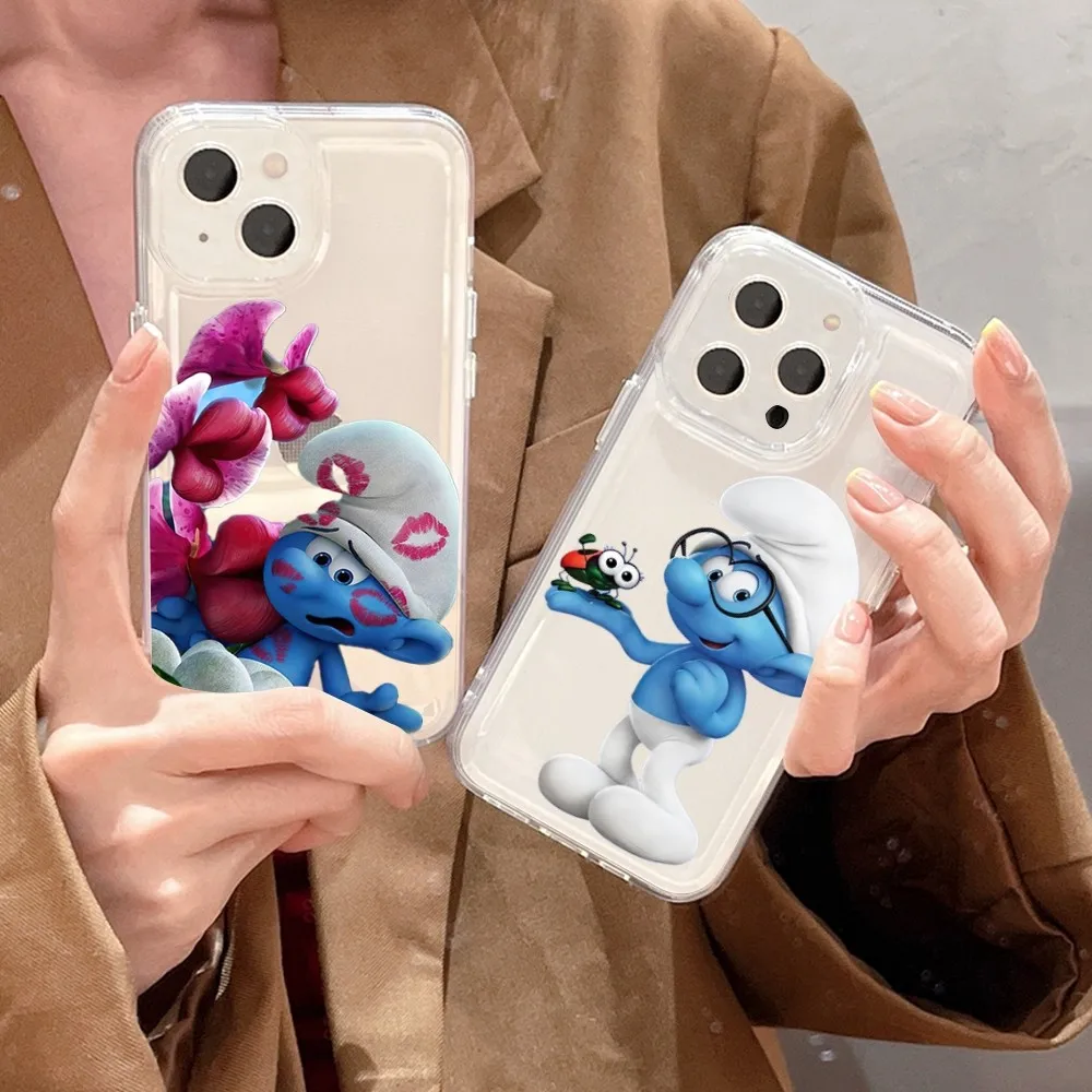 MINISO The S-Smurfs  Phone Case For iPhone 15 14 13 12 11 Mini Pro Max X XR XSMax 7 8 Plus SE20 Transparent Cover