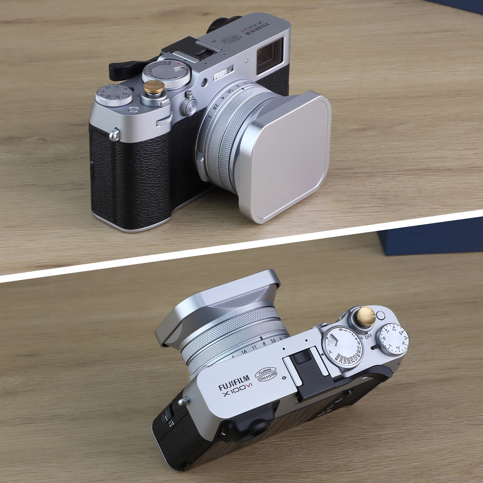 Haoge quadrado lente de metal capa sombra com tampa e 49mm adaptador anel para fuji fujifilm x100v x100f x100s x100t x70 câmera prata