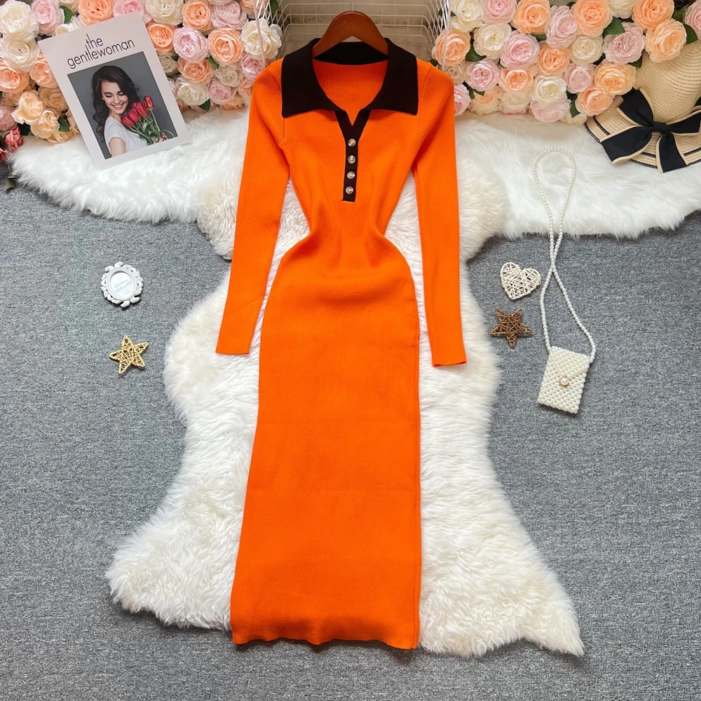 YuooMuoo elegante moda Sexy paquete caderas vestido largo tejido 2025 Otoño Invierno cuello vuelto ceñido al cuerpo suéter vestido ropa de calle