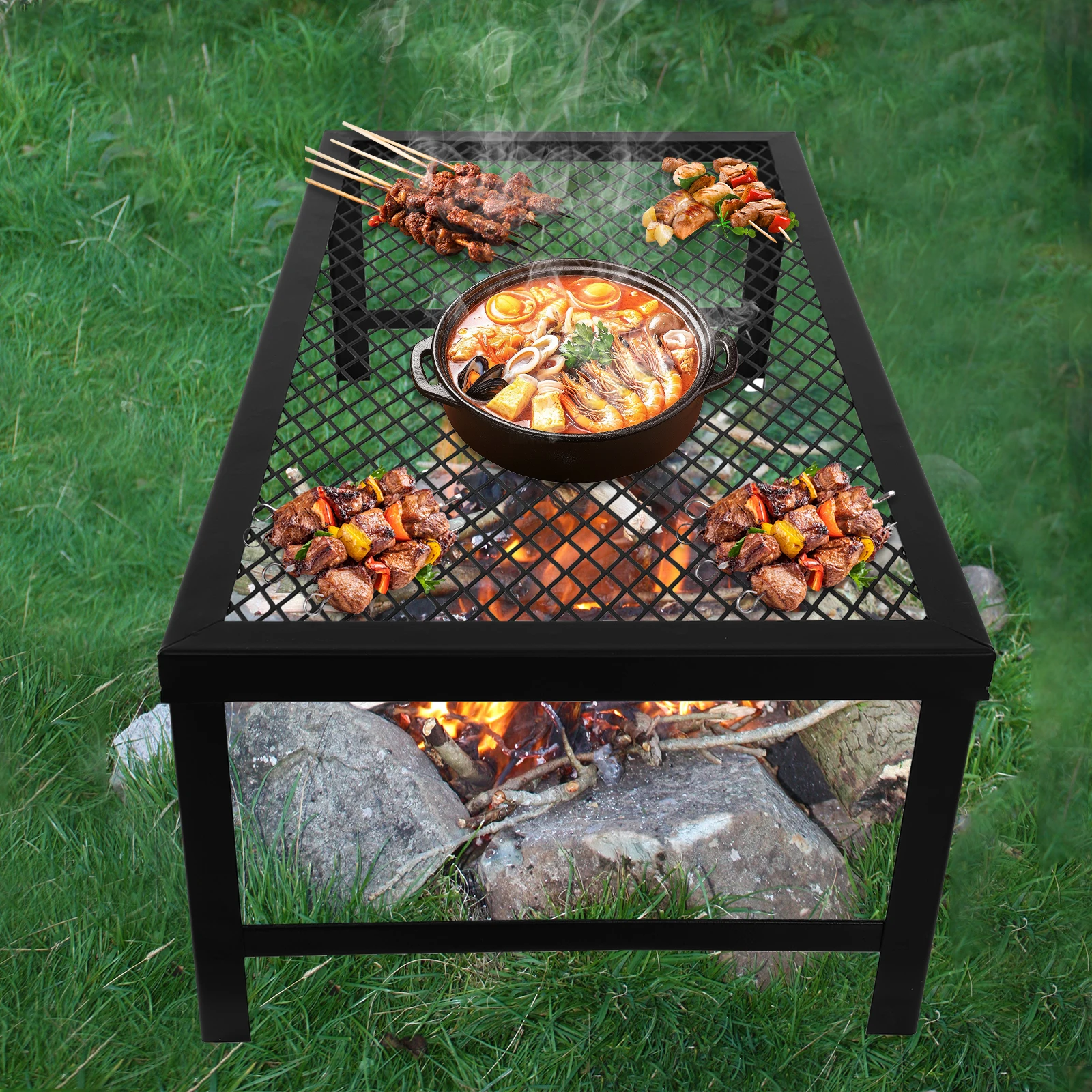 Support de barbecue portable avec capacité de charge de 20 kg (44 lb), table de filet de barbecue pliable et compacte pour pique-nique en plein air, arrière-cour et voyage