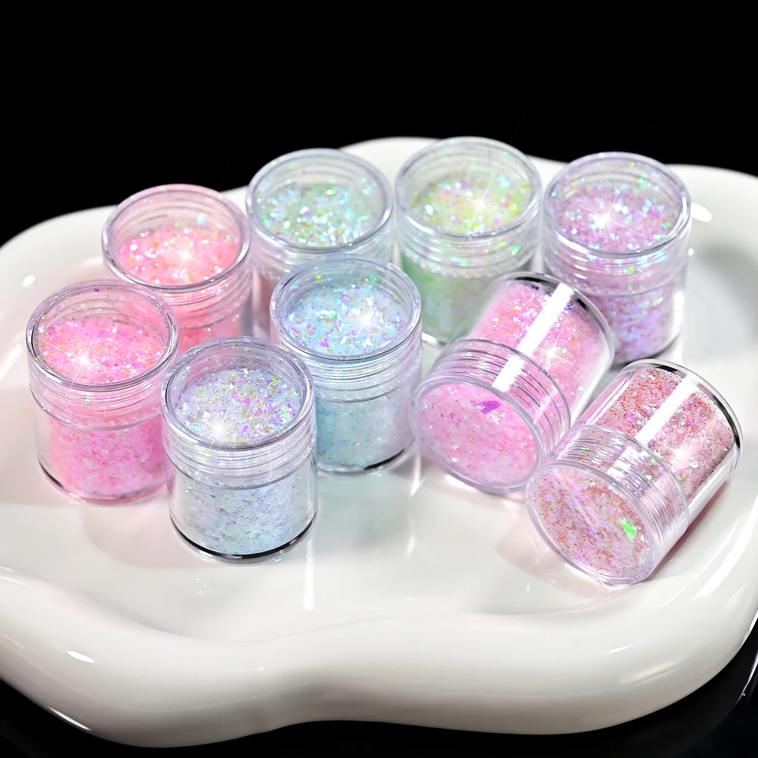 9colors/set Nail Art Sequin Magic Color Opal Flakes Shiny Polarizing Small Fragments Aurora Glass Paper Foil Flakes Nail Sequins view 5