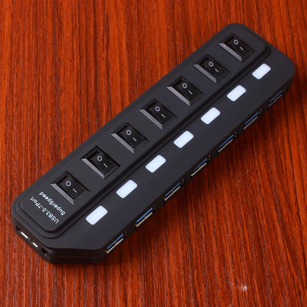 

USB-хаб на 7 портов USB 3.0 с независимой LED-подсветкой, защитой от перегрузки, портативный многопортовый адаптер для расширения и передачи данных