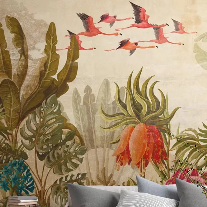 

Пользовательские листья тропических растений 3D настенная роспись наклейки фото декор спальни украшения гостиной персонализированное настенное искусство
