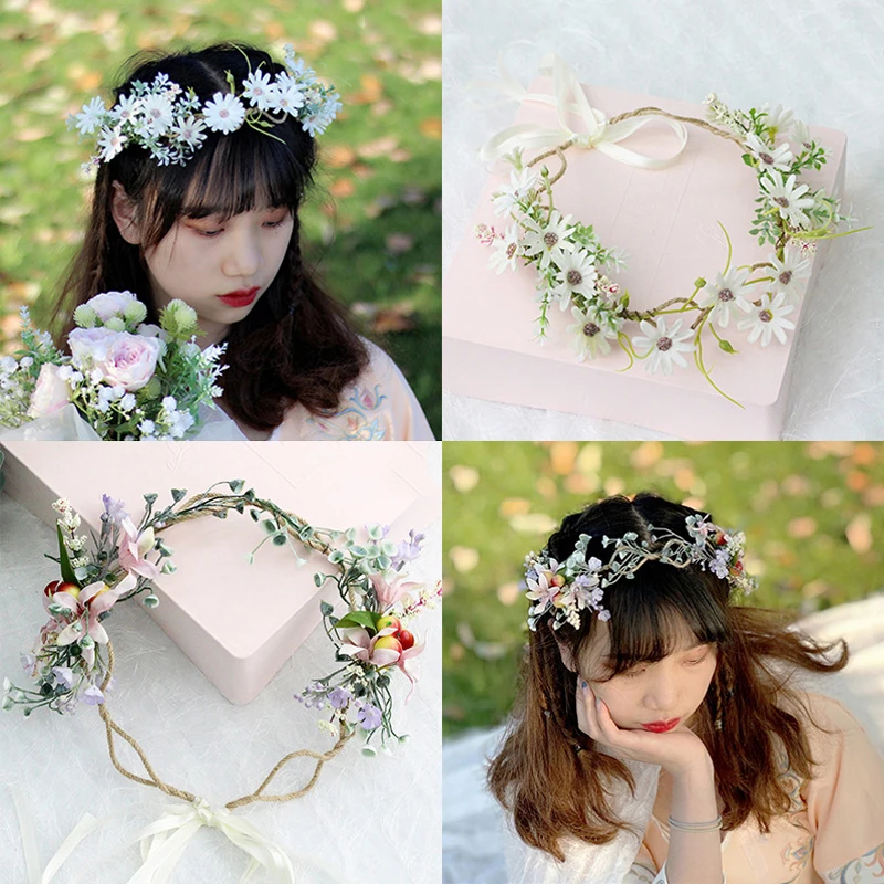 Wedding Bride Corolla Head Wreath Hair Ornament Headwear Fabric Flower Crown Hair Accessories Headband New Flower Hairband