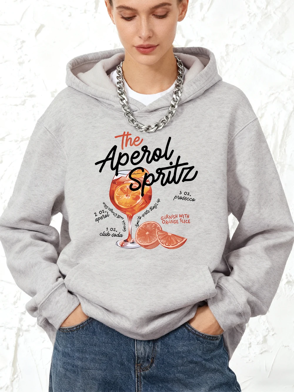 سترة Aperol Spritz الرجعية للكوكتيل مطبوعة بغطاء للرأس من القطن للنساء للركض والجيب سترة رياضية فضفاضة ملابس شتوية من الصوف