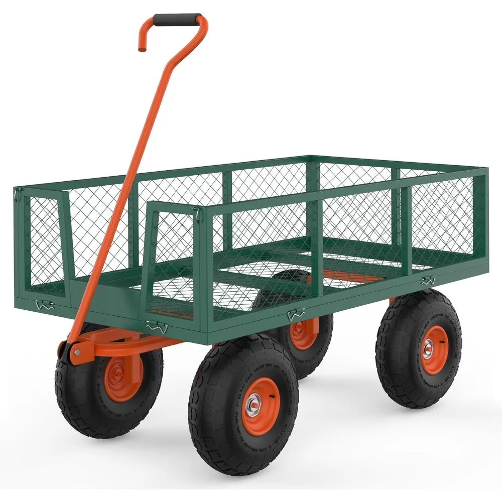 

1200 Lbs Capacity Mesh Steel Garden Cart Folding Utility Wagon with Removable Sides & 180° Rotating Handle for Garden