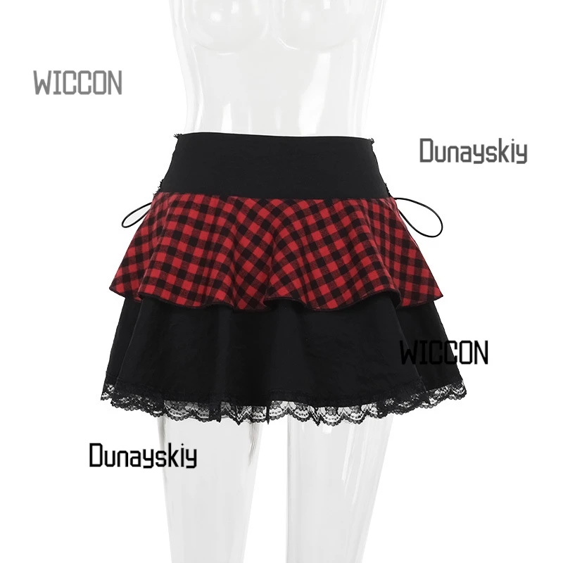 Minifalda gótica Y2K LOLITA para Halloween/Navidad/Oktoberfest/Pascua - Falda asimétrica de retazos con cadenas desmontables