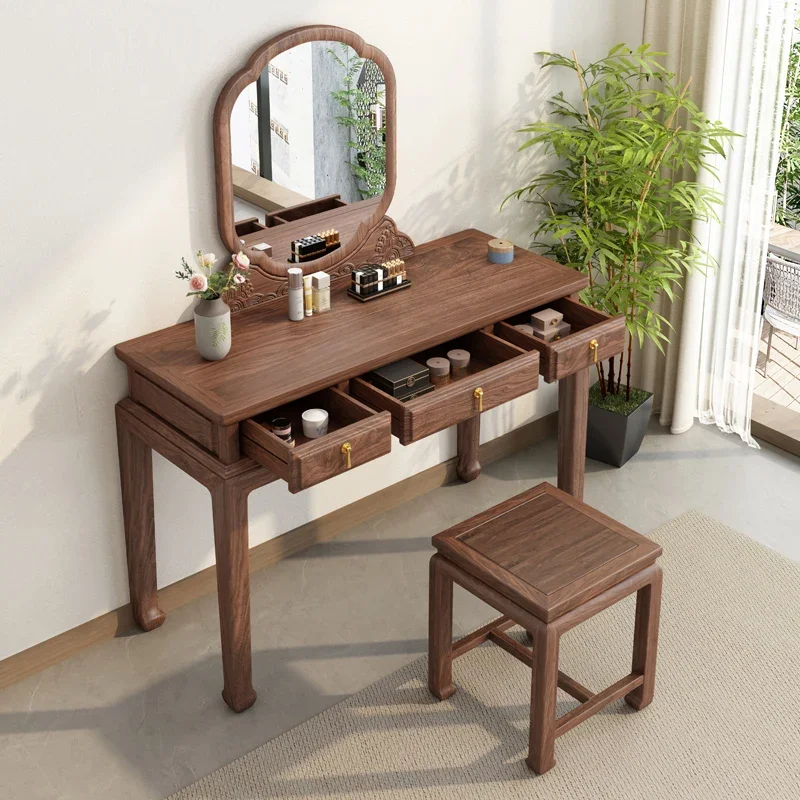 

South American walnut new Chinese solid wood dresser makeup table small apartment bedroom with makeup mirror with stool