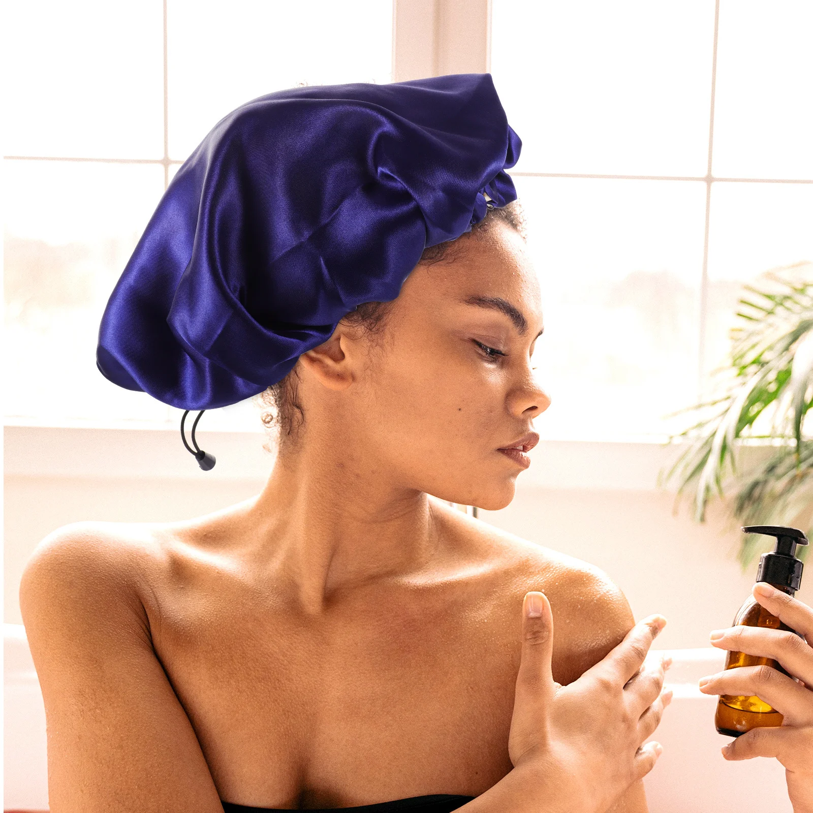 

2Pcs Double Layer Satin Sleep Cap Shower Hat for Women Hair Tidy and Protection Satin Adjustable Cap Shower Caps for Women