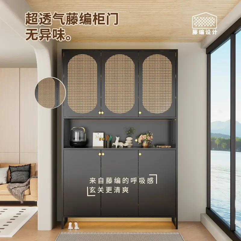 Ultra Thin Rattan Shoe Cabinet Steel Frame Multi Layer Large Capacity Entryway Storage Wall Mounted Unit for Home Entrance