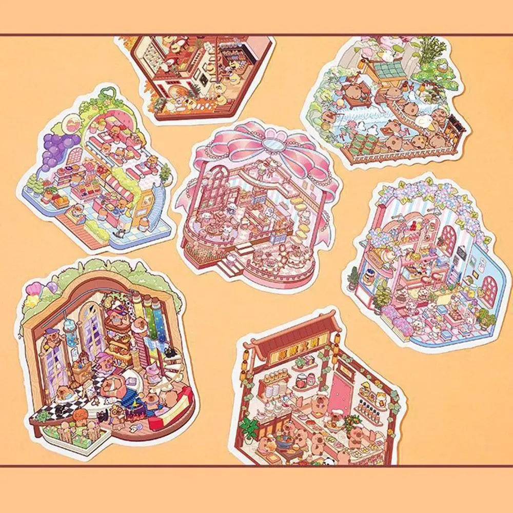 Cartoon PET Miniature Scene Sticker Book Mini Visual Stacking Miniature Scene Collection DIY Landscape Sticker Book Gifts