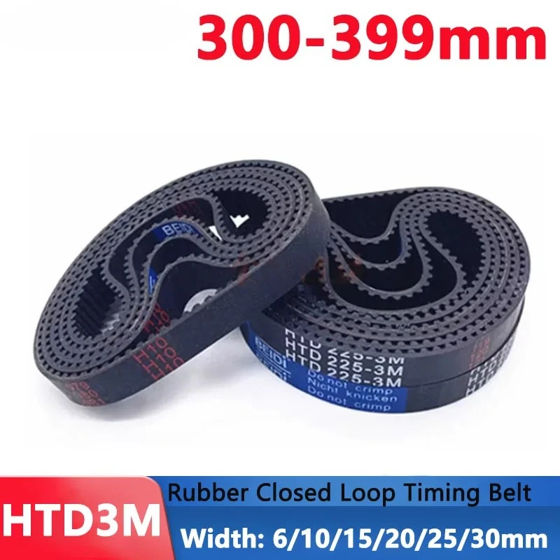 Belt Perimeter 300mm To 399mm HTD3M Timing Belt Rubber Closed Loop Synchronous Belt Width 6 10 15 20 25 30mm Pitch 3mm Arc Tooth