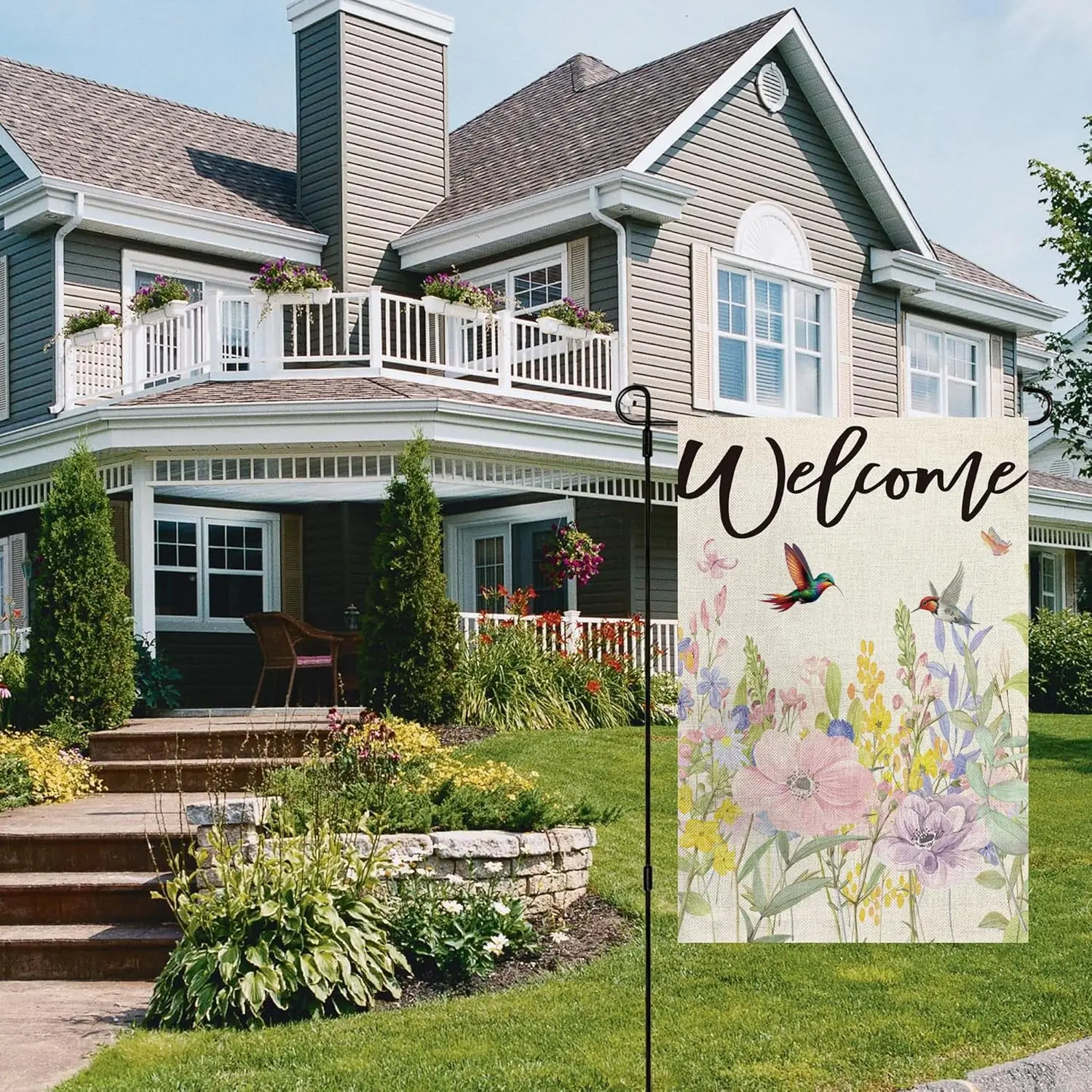 Welcome Hummingbird Spring Flowers Seasonal Garden Flag 12x18 Inch Vertical Double Sided Holiday Party Yard Home Outdoor Dec AAS