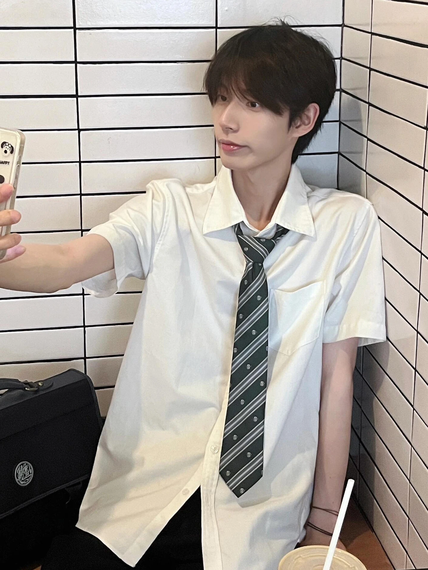 

Casual Short Sleeve Men's Shirt Summer Youth Fashion Breathable Polyester Cotton Blend Standard Fit Button down College Style