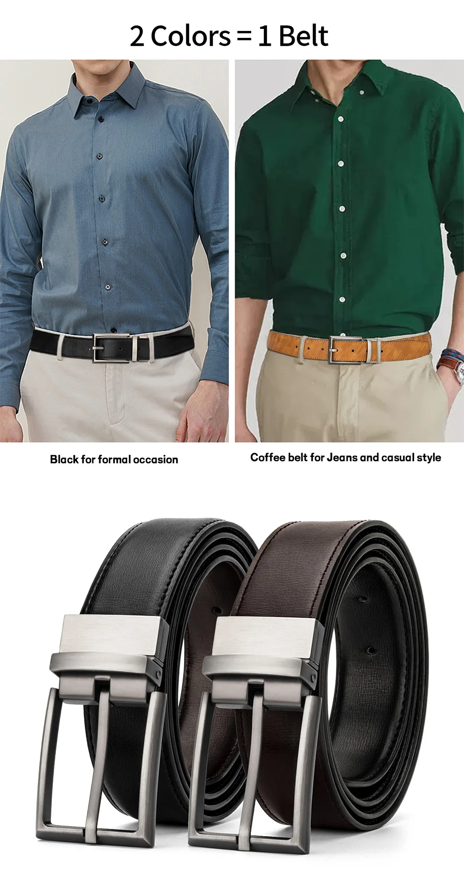 Maikun Reversible Leder Gürtel für Männer Braun Leder Gürtel Für Hosen Boss Gürtel herren Designer Taille Gürtel Kaffee – Detail 5