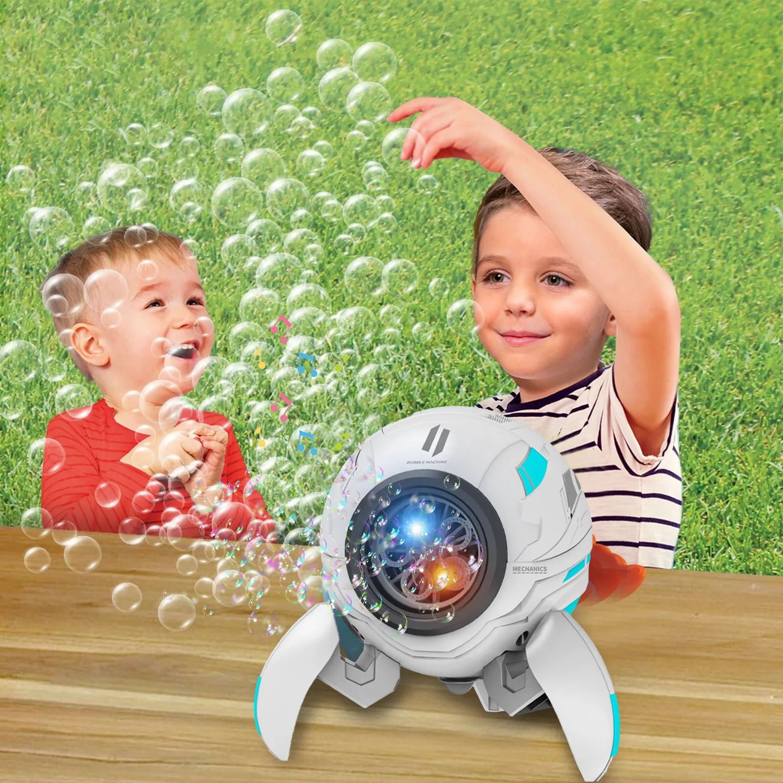 Lançador de foguetes bolha ventilador automático bubble maker com música e luzes ao ar livre crianças brinquedos para festa aniversário do quintal casamento