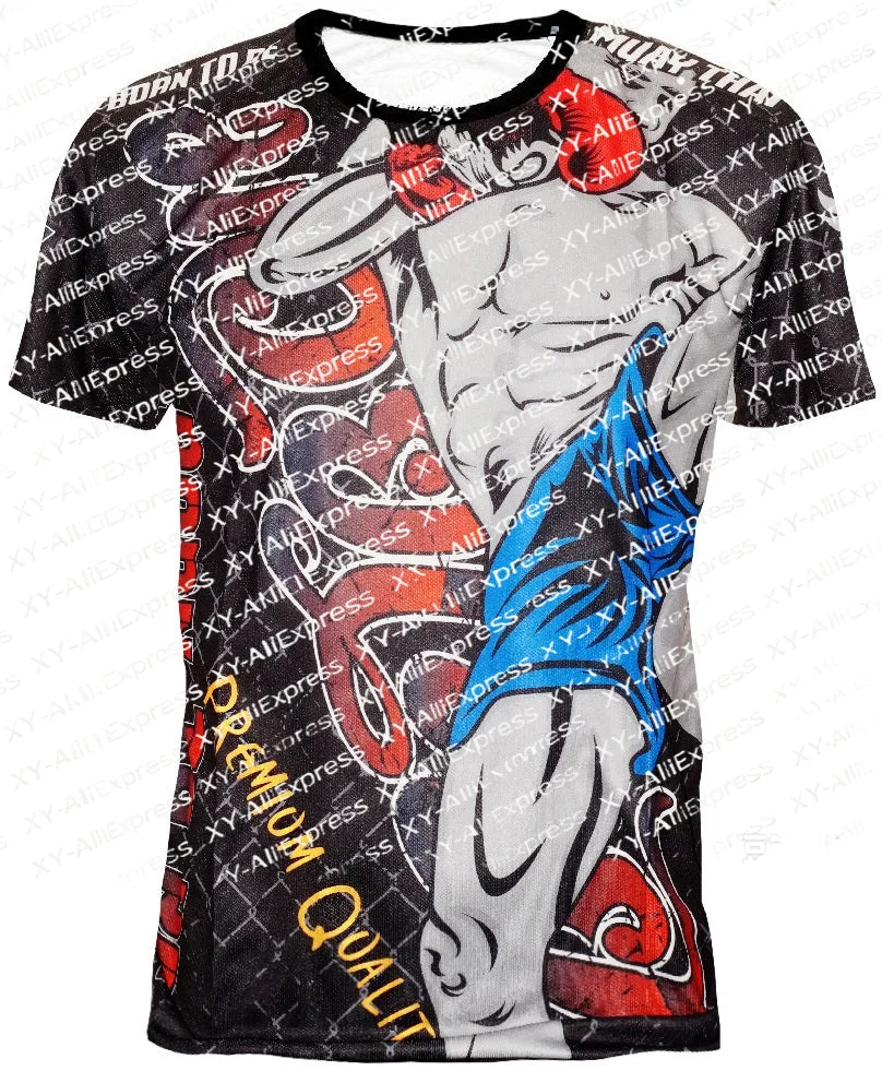 Men's Muay Thai Quick-Dry T-Shirt, Vintage Martial Arts Print Short Sleeve, Breathable Top Kickboxing, Martial Arts, and Fitness