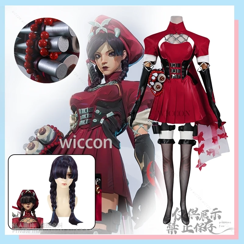 

Game Rivals Blood Kariudo Anime Psylocke Cosplay Costume Red Sailor Suits Hat Sexy Dress Gothic Double Ponytail Wig Customized
