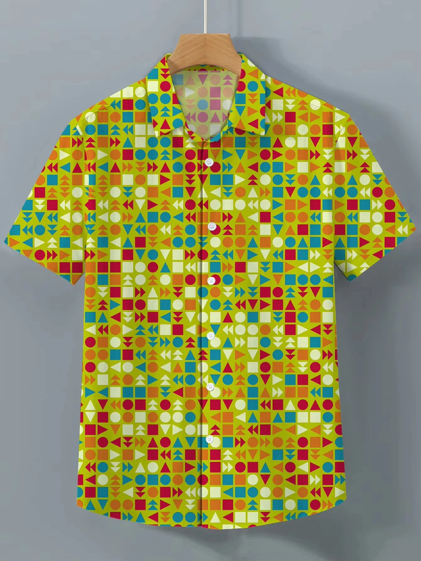 Men's Shirt Colorful Geometric Ethnic Plaid Print Short Sleeve Button Down Casual Summer Vacation Mens Clothing