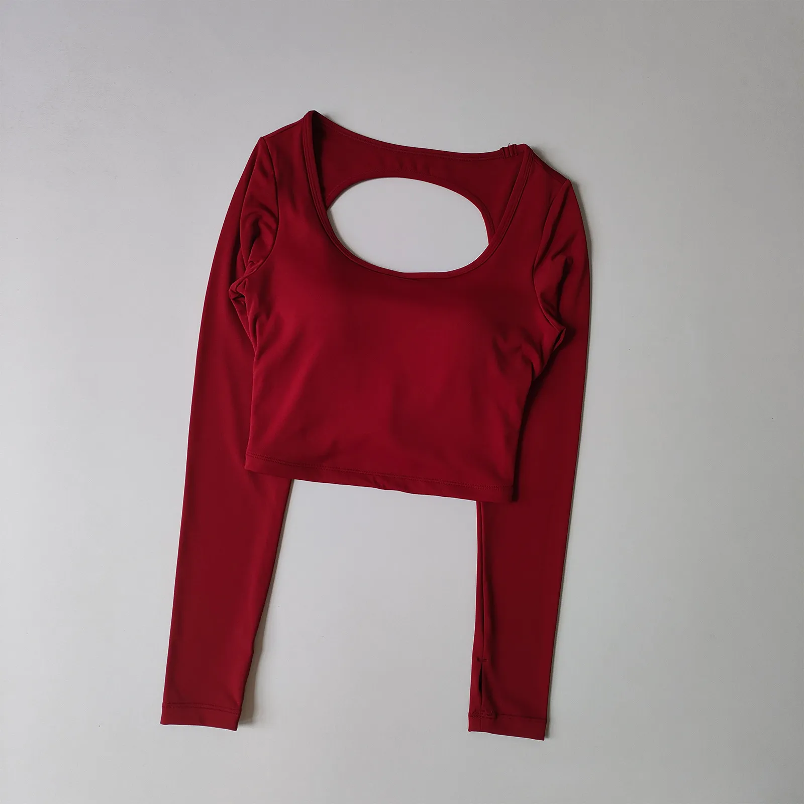 Sexy Yoga-Kleidung mit Brustpolster, langärmlige Shirts, Sporttop mit feststehenden Cups, hochwertiges One-Cup-Pilates-Sport-Fitness-Laufshirt – Detail 5
