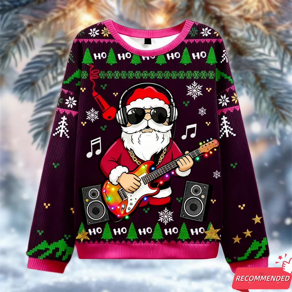 Funny Hip Pop Rock Star Santa Claus Graphic Ugly Christmas Sweater Fashion Cool Designs Sweatshirts For Kids Xmas Gift Pullovers