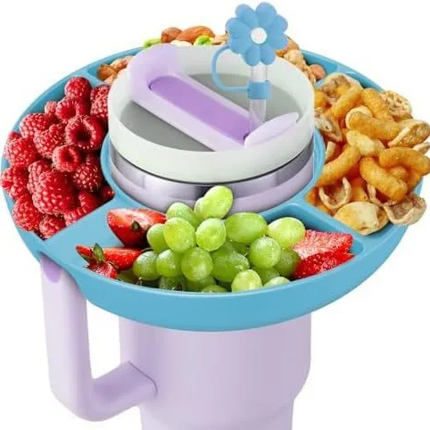 For Stanley Cup Silicone Fruit Platter Snack Tray with Flower Straw Topper Food Serving Platter for Parties And Events