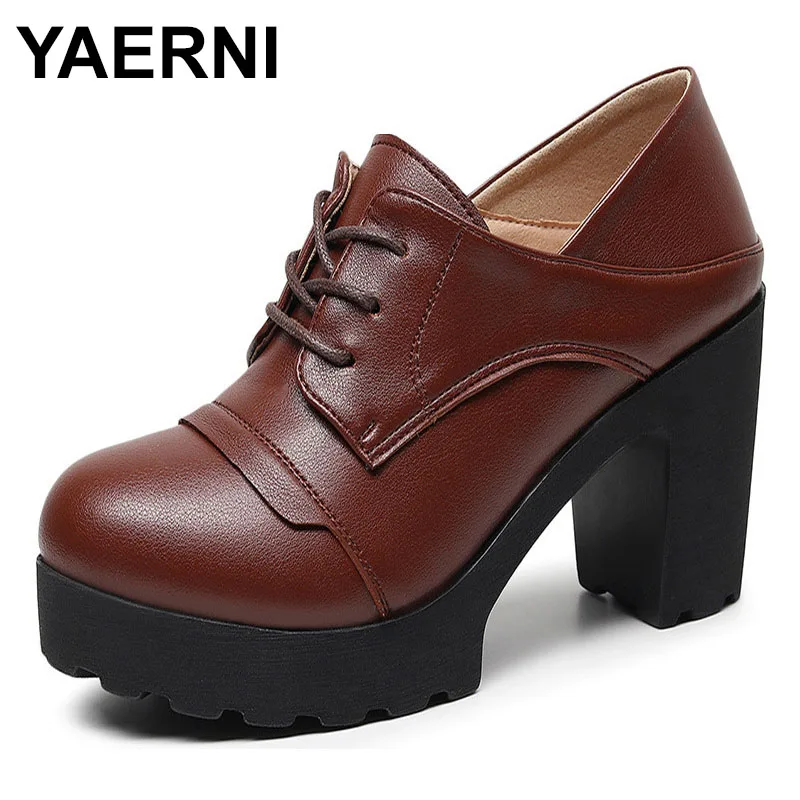 

2025 Women Pumps Office Handmade Lace Up Round Head Square Heels Shoes Women Leather Comfortable Women's Shoes pumps