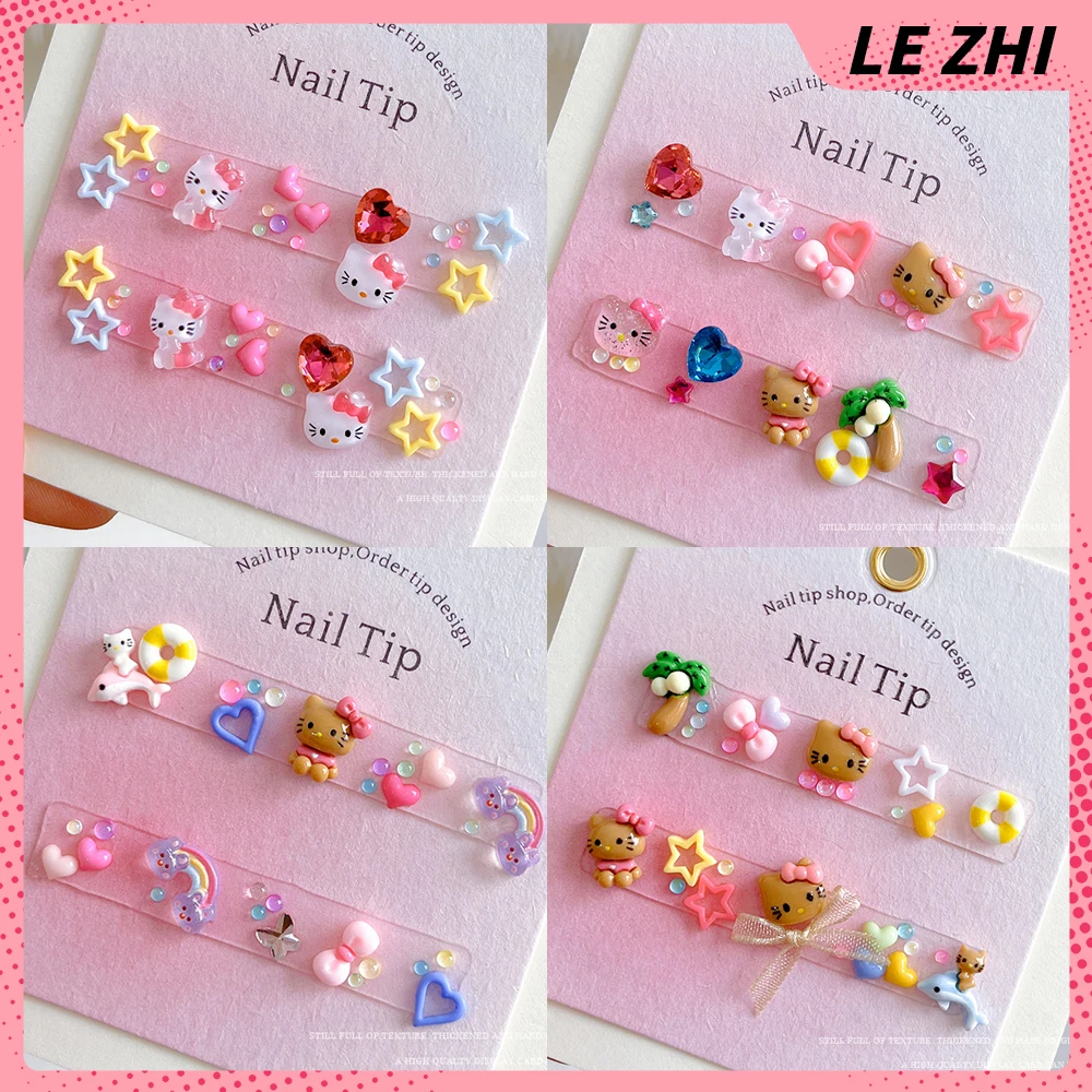 Kawaii Hawaiian Black Skin Hello Kitty Nail Accessories Maiden Heart Blinking Rhinestones Nail Supplies DIY Resin Material Pack