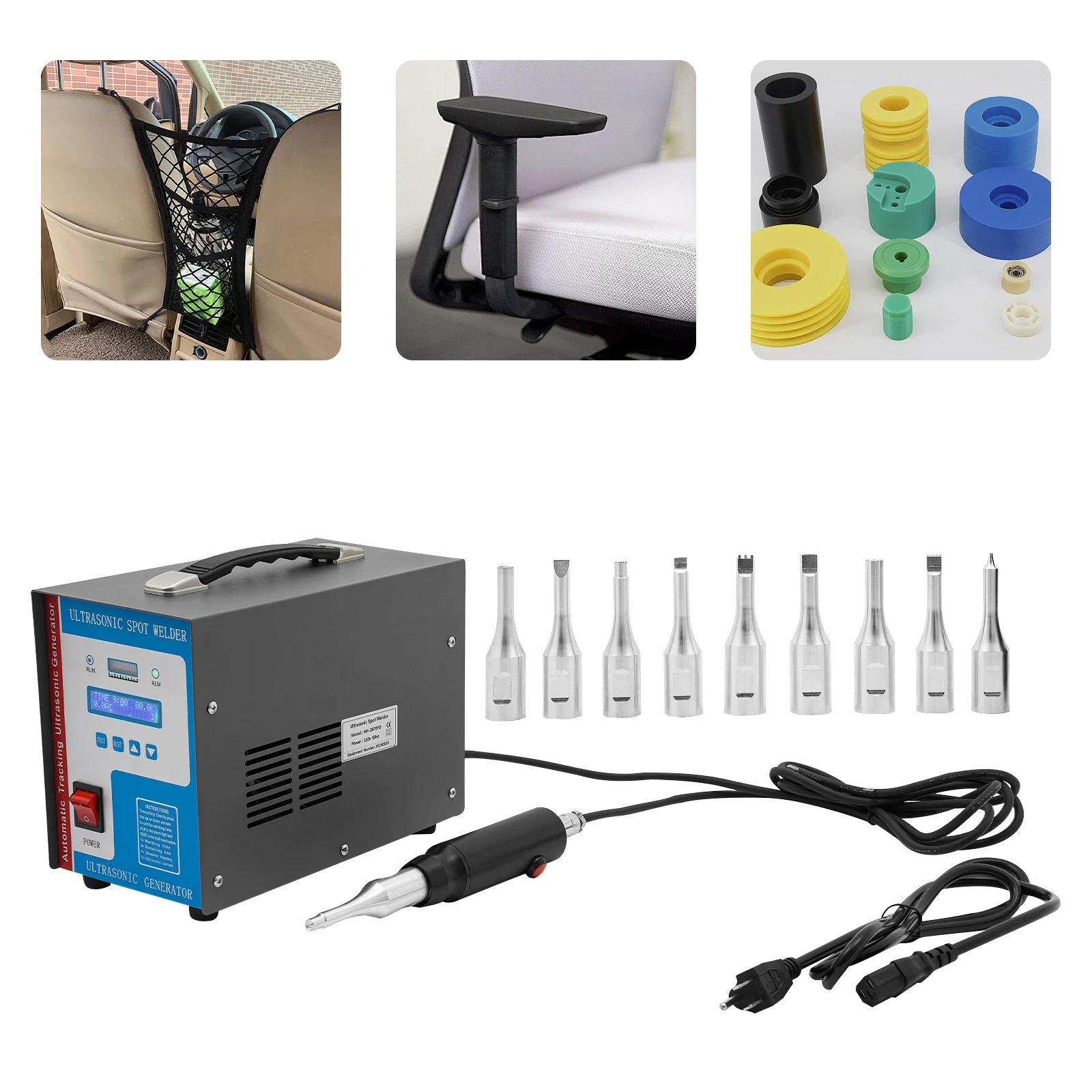 Máquina de solda plástica ultrassônica, 700w, 28khz, portátil, 10 cabeças de solda, controle lcd, 0.01-9.99s, soldagem para pp/abs