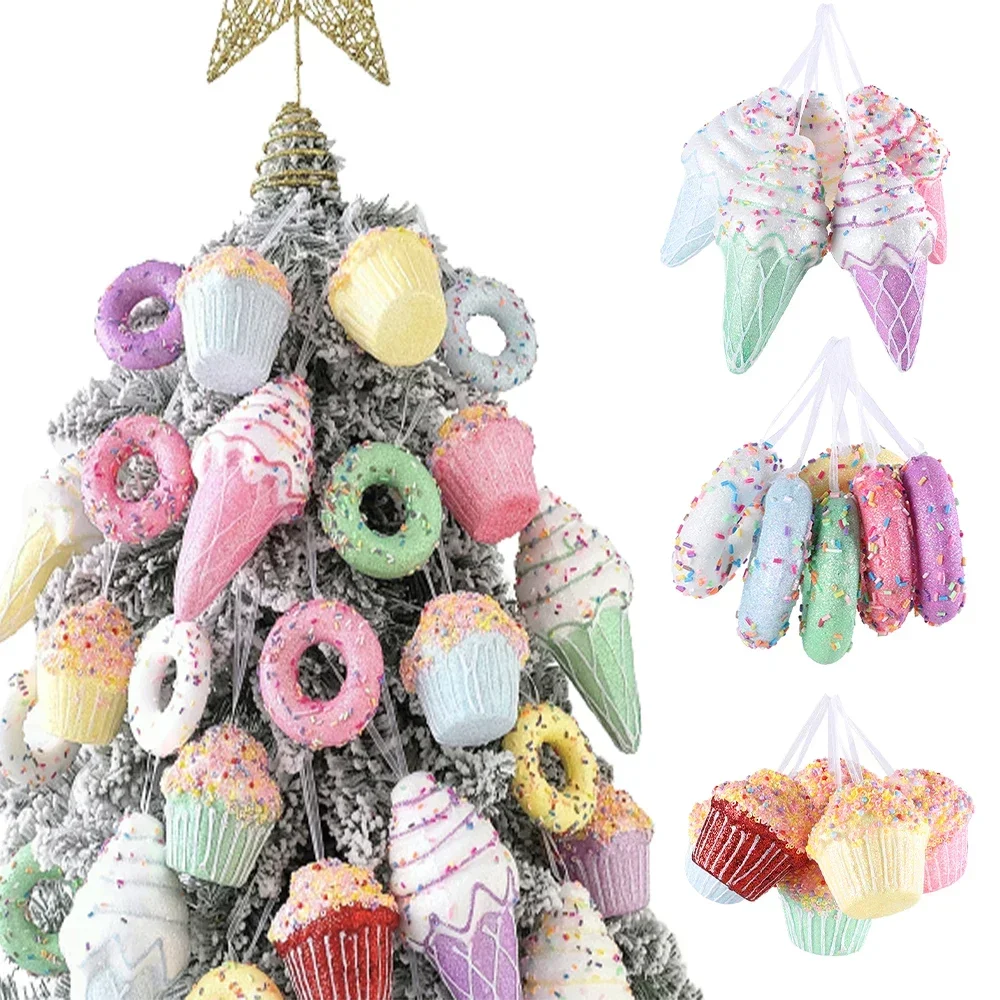 1Box Christmas Macaron Ice Cream Donut Shapes Ball Ornament  Xmas Tree Hanging Pendants Home Party Navidad Christmas Decor 2024