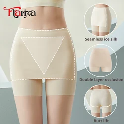 Flarixa Double Layer Safety Panties Ice Silk High Waist Boxers Shorts Under Dress Women Protective Boyshorts Underwear Slim