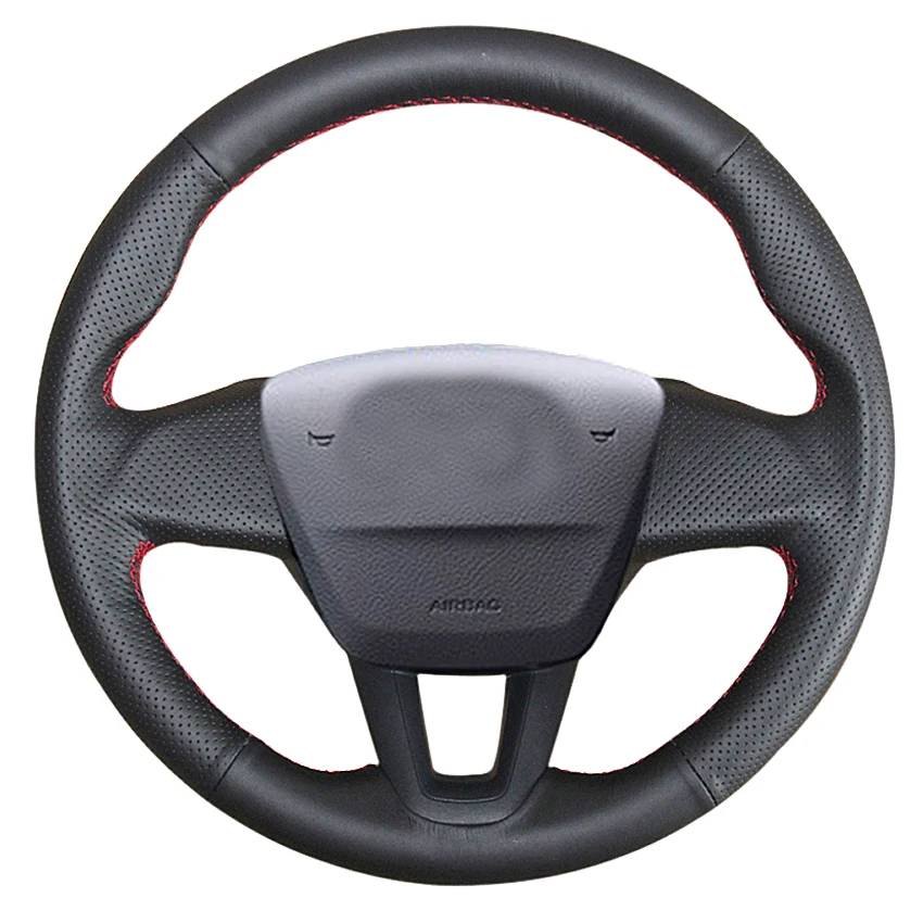 

Black Genuine Leather Hand-stitched Car Steering Wheel Cover For Ford Focus 3 2015 2016 2017 2018 (No multi-function button)