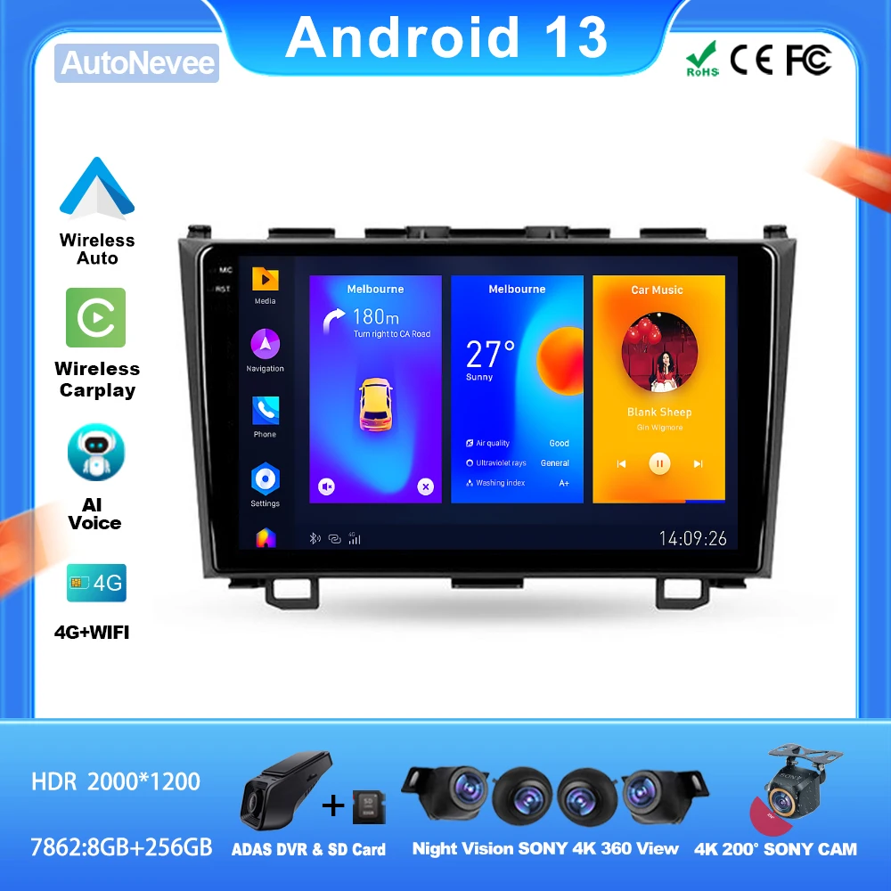 

Android для Honda CRV CR-V 3 2006 - 2009 Автомобильная стереомагнитола для Carplay, мультимедийный плеер, GPS, DVD, Wi-Fi, BT, сенсорный