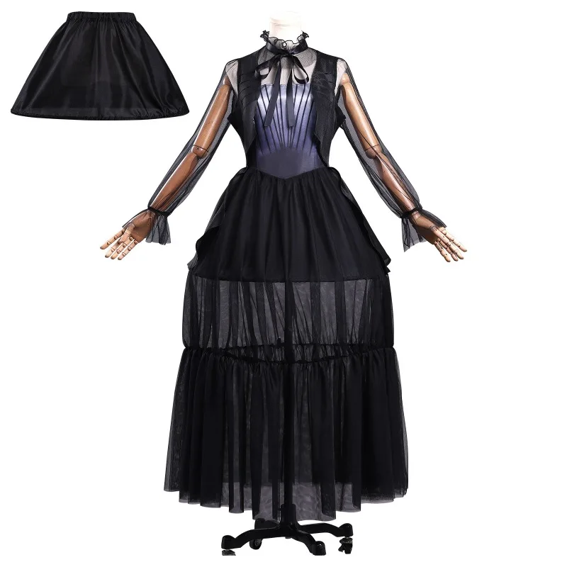 

Cosplay Wednesday Addams Dress For Girl Movie Costumes Gothic Long Dresses Halloween Party Women Evening Dress Ball Gown