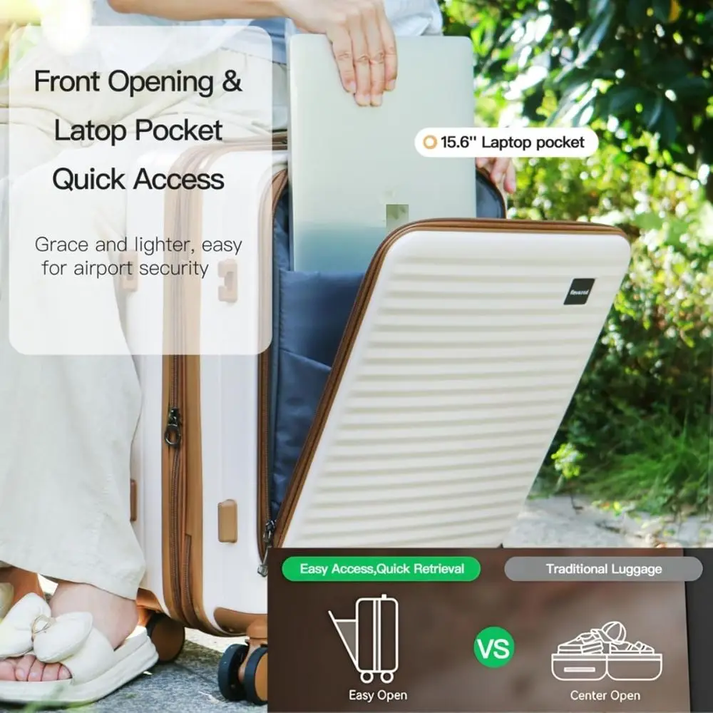 20 Expandable Hardside Suitcase with Spinner Wheels, TSA Lock, Beige