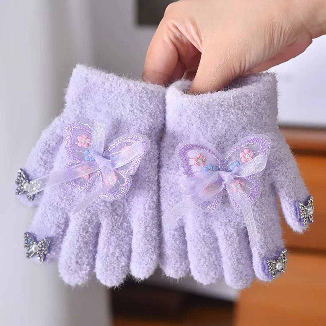 

Children Flower Bow Full Finger Gloves Outdoor Anti-Cold Warm Velvet Glove 0-3Y Kids Split Finger Mittens Winter Baby Handguard