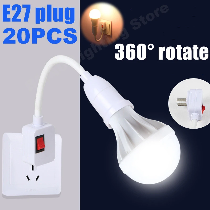 E27 Lamp Socket LED Head Bulb Holder Light Adjustable Flexible Bend With Switch EU US UK Plug Energy Saving LED Table Lamp Base