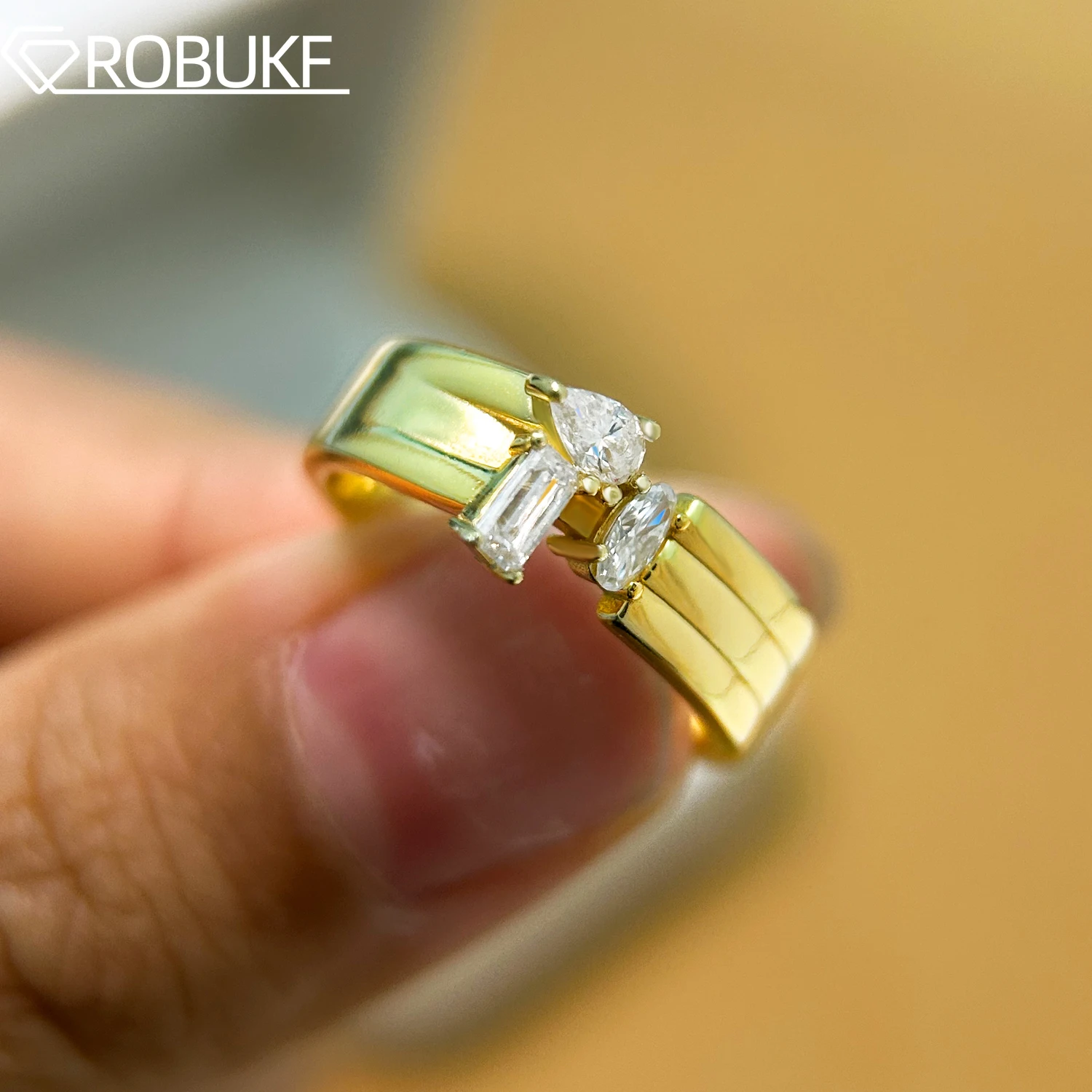 

Женские позолоченные кольца с муассанитом 14 карат, 0,6 карата, 3-строчный овальный изумруд, грушевидная огранка, лабораторный бриллиант, серебро S925, 3 ряда, обручальное кольцо